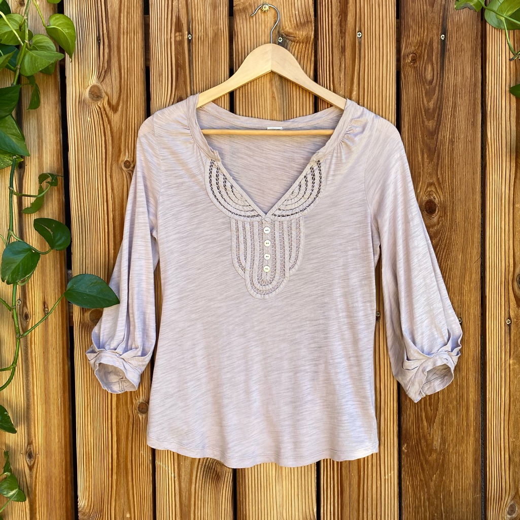 Anthropology Neutral 3/4 Sleeve Cotton Blouse